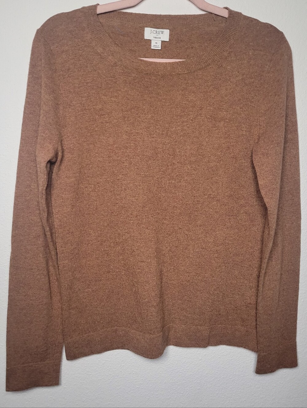 J.Crew Teddie Camel Brown Knit Merino Wool Cotton Blend Crewneck Sweater S Fall